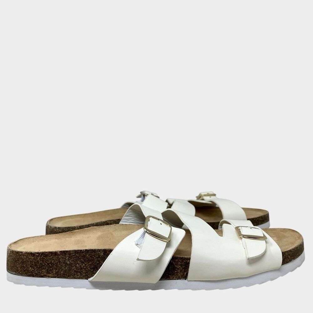 Nine West Double‎ Buckle Sandals 11 White Slip On Comfort Footbed Slides - Picture 3 of 11